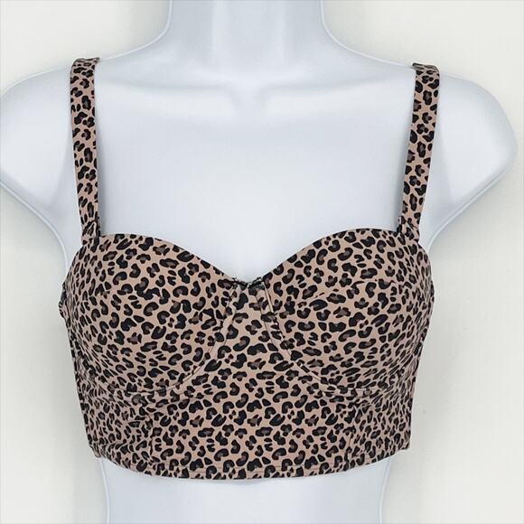 Classic Structured Bikini Swimsuit Top in Tan and Black Leopard Print Size XS - Picture 3 of 5